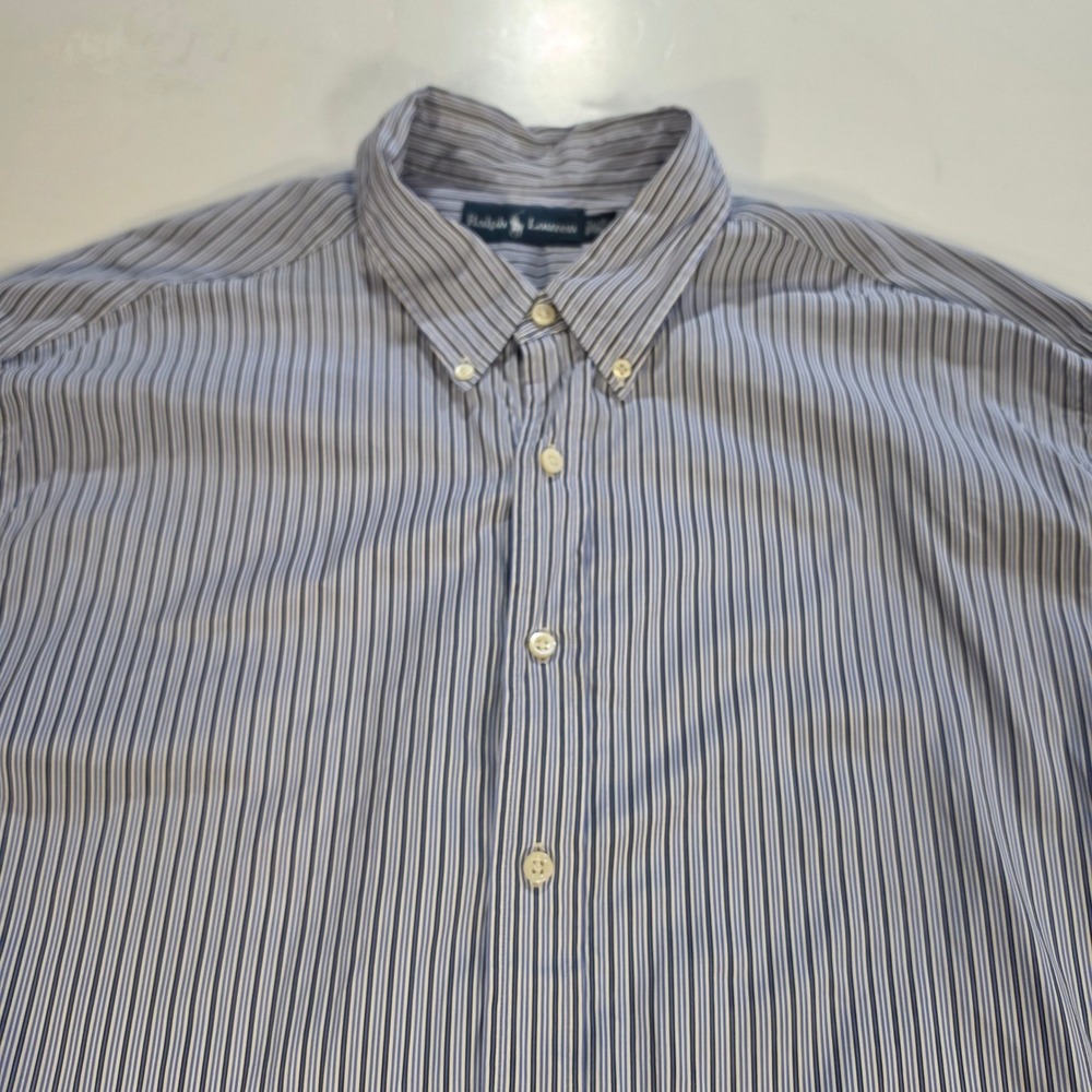 Ralph Lauren Mens 18.5 38/39 Tall Blue White Striped Button Down Shirt